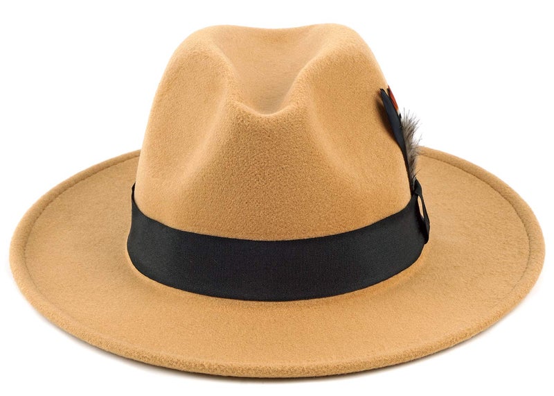 FADACHY Classic Fedora Hat for Men & Women Wide Brim Felt Hat Panama Dress Hat Camel Fedora, L Large XL - Image 4